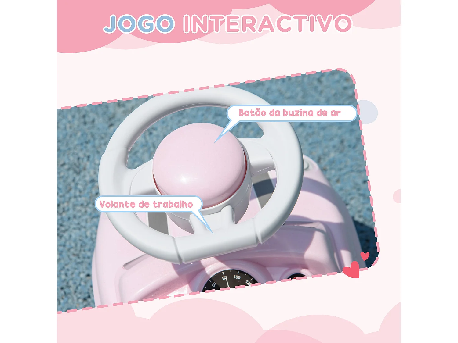 Carro Andador AIYAPLAY para Bebês de 18 a 36 Meses com Volante, Buzina e Sistema Anti-Tombo Rosa