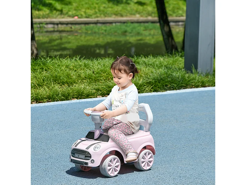 Carro Andador AIYAPLAY para Bebês de 18 a 36 Meses com Volante, Buzina e Sistema Anti-Tombo Rosa