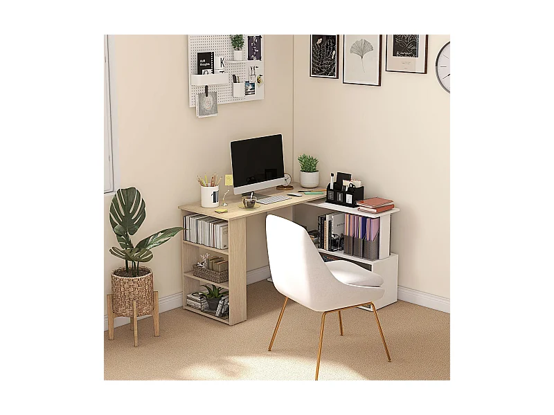 Escritorio Aventa Homcom multiposición 360º blanco/natural 74,5x120x110 cm