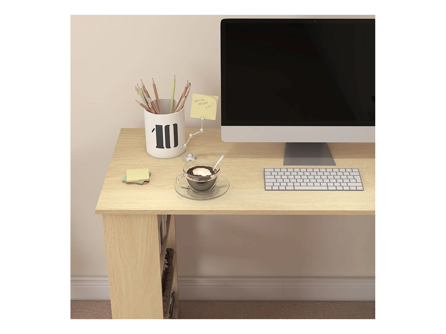 Escritorio Aventa Homcom multiposición 360º blanco/natural 74,5x120x110 cm