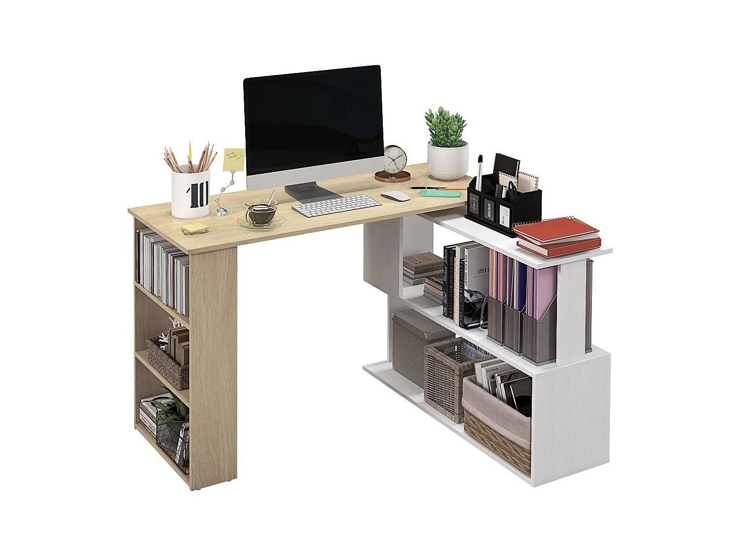 Escritorio Aventa Homcom multiposición 360º blanco/natural 74,5x120x110 cm