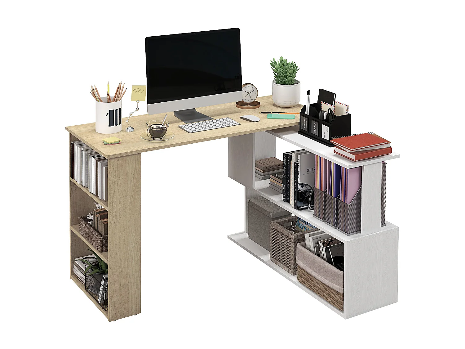 Escritorio Aventa Homcom multiposición 360º blanco/natural 74,5x120x110 cm