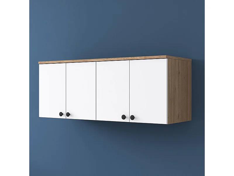 Armário de Parede Multifuncional "Roma" - Nogueira e Branco - 120x46.8x42.5cm