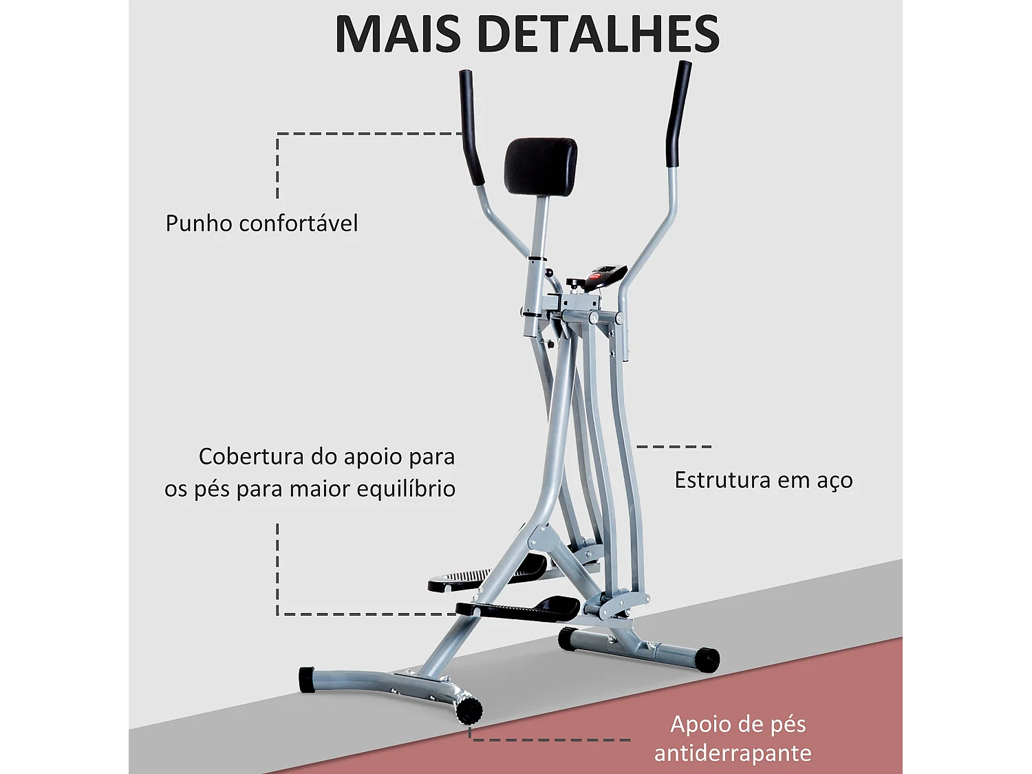Bicicleta Elíptica Ajustável HOMCOM para Treino em Casa e Ginásio - Ideal para Cintura, Glúteos e Pernas - Capacidade 110 kg
