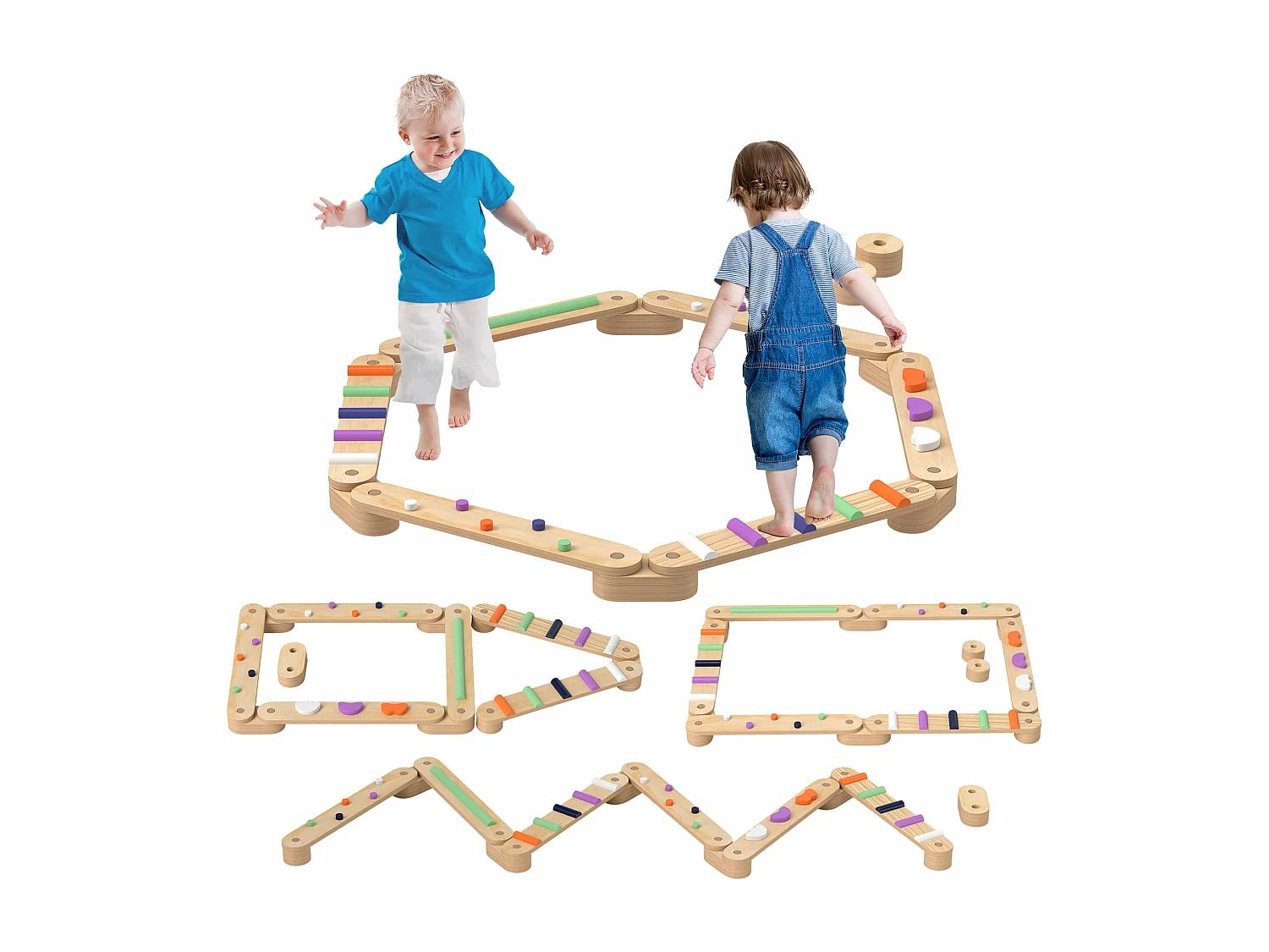 Trave de Equilíbrio AIYAPLAY - Jogo de Madeira Multicolorido para Crianças a Partir de 3 Anos