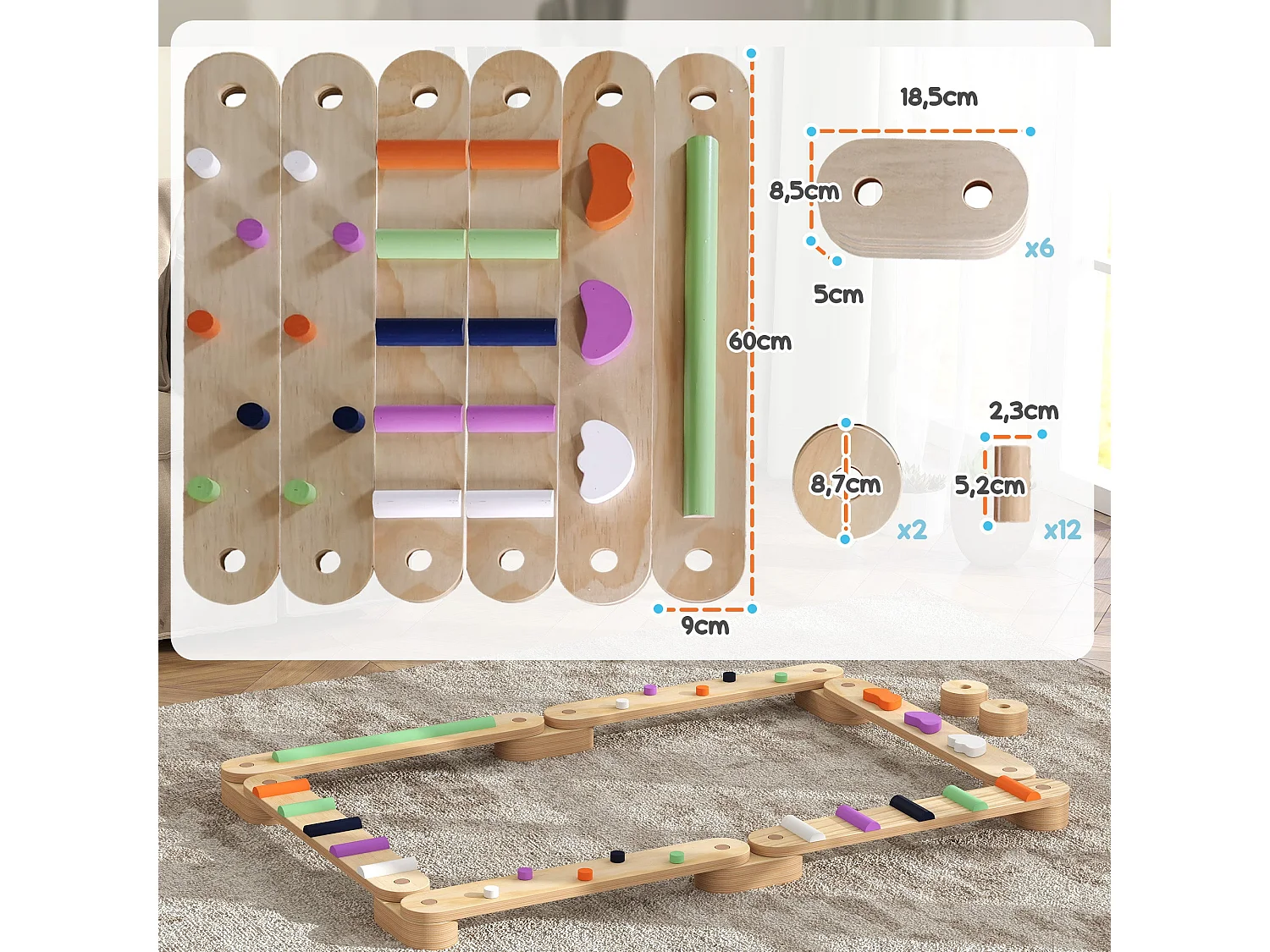 Trave de Equilíbrio AIYAPLAY - Jogo de Madeira Multicolorido para Crianças a Partir de 3 Anos