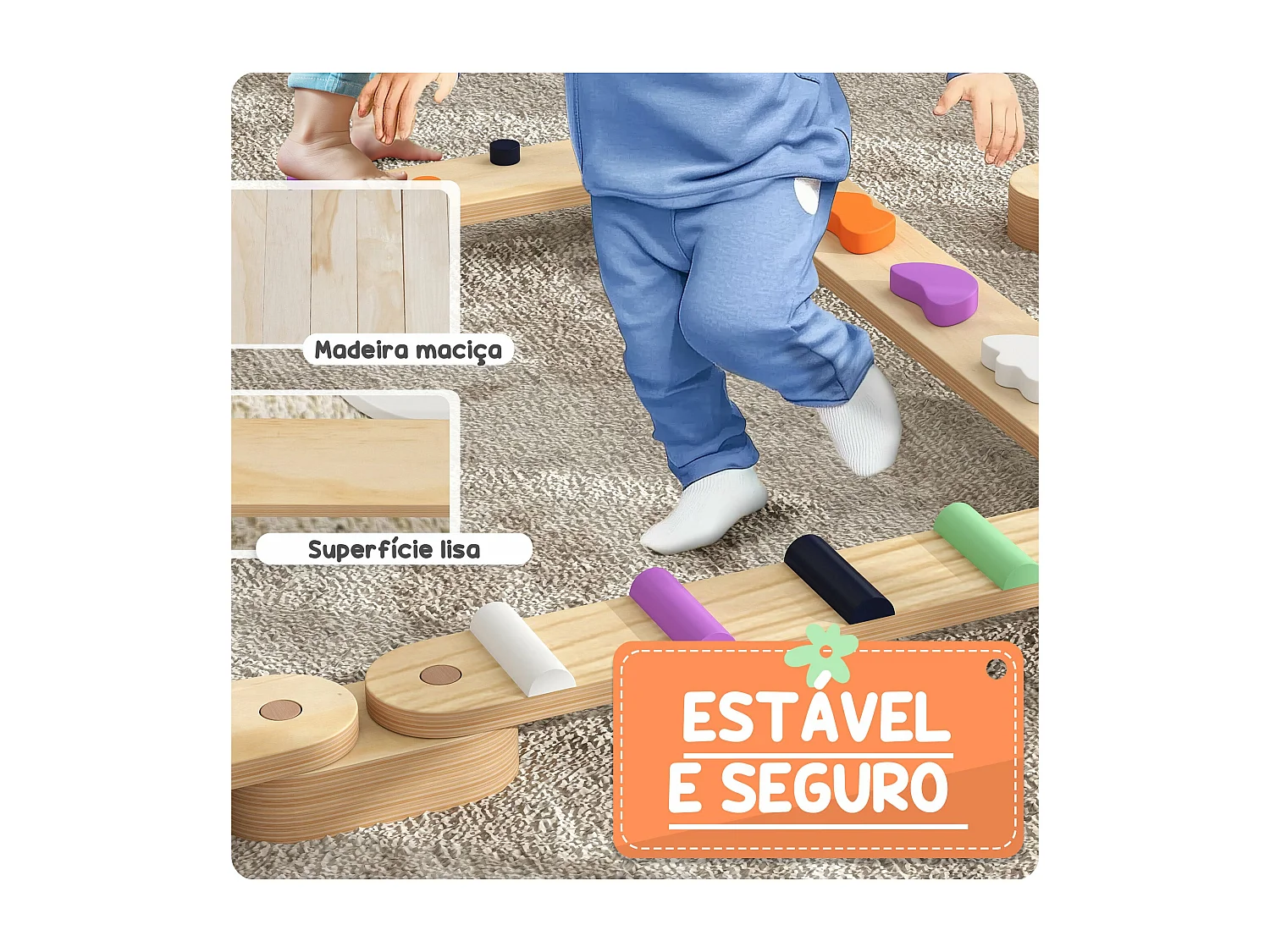 Trave de Equilíbrio AIYAPLAY - Jogo de Madeira Multicolorido para Crianças a Partir de 3 Anos