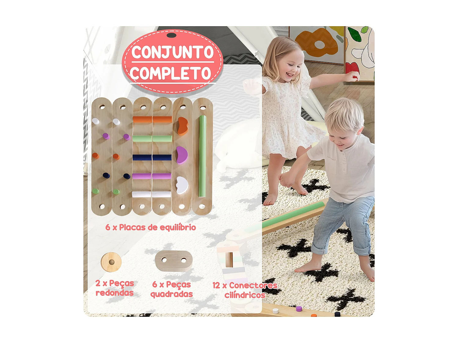 Trave de Equilíbrio AIYAPLAY - Jogo de Madeira Multicolorido para Crianças a Partir de 3 Anos
