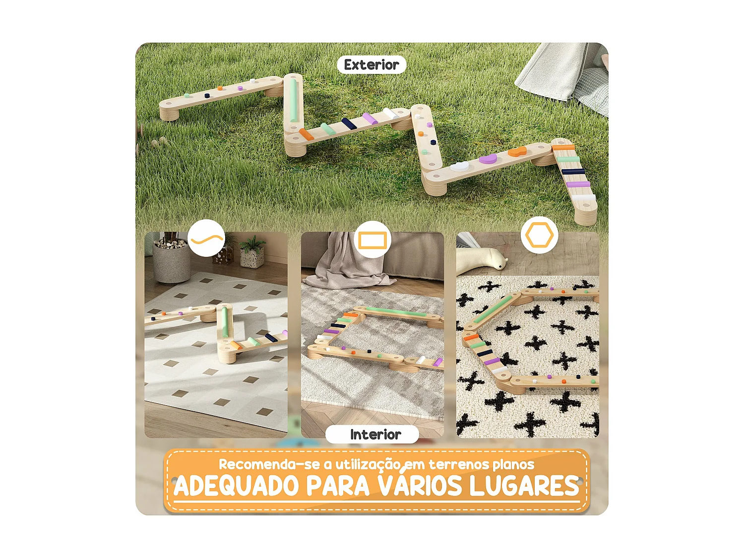 Trave de Equilíbrio AIYAPLAY - Jogo de Madeira Multicolorido para Crianças a Partir de 3 Anos