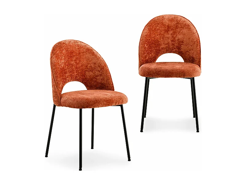 Lot de 2 chaises SERENA avec revêtement en tissu orange et structure en métal noir, chaise de salle à manger