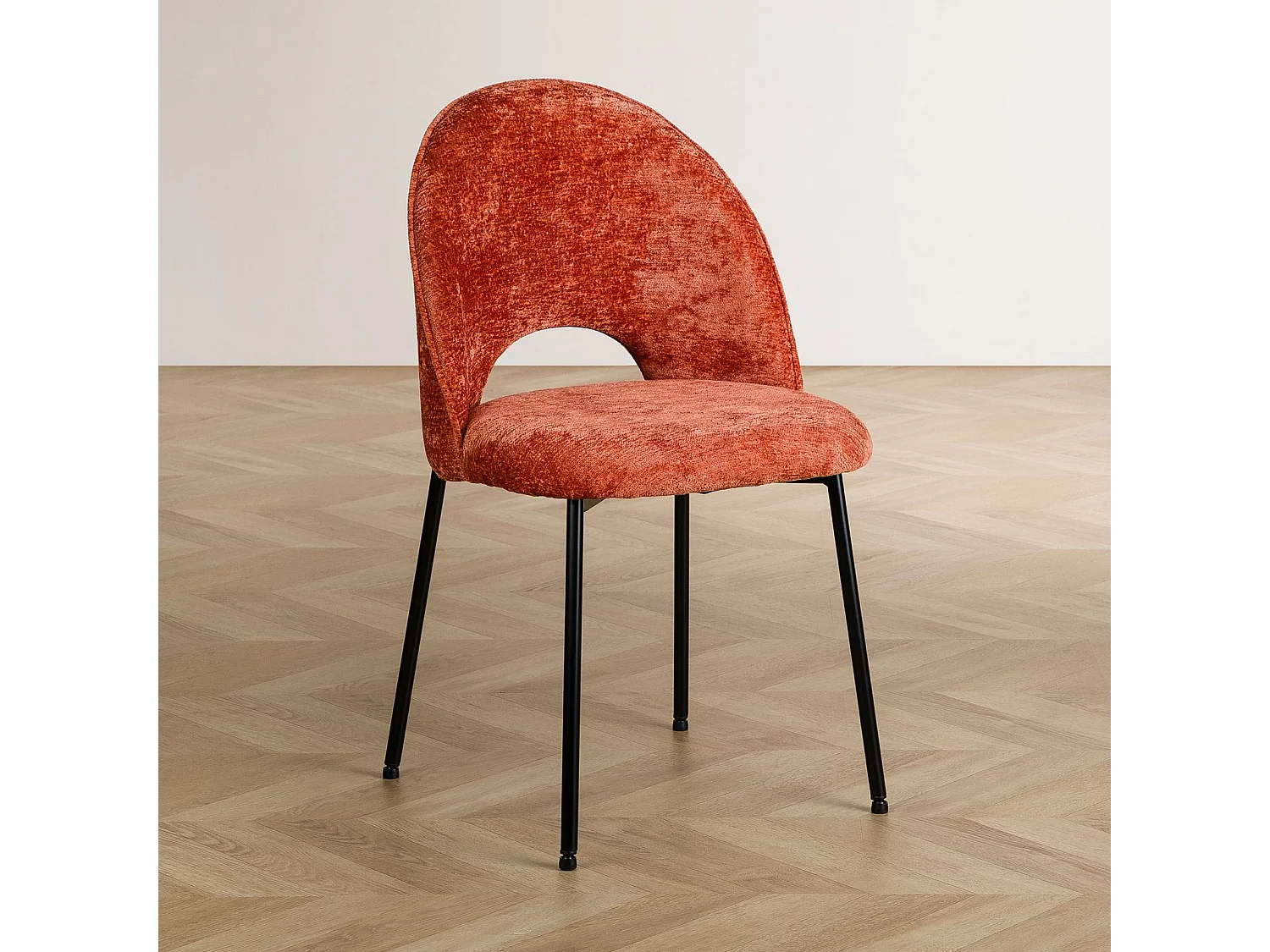 Lot de 2 chaises SERENA avec revêtement en tissu orange et structure en métal noir, chaise de salle à manger