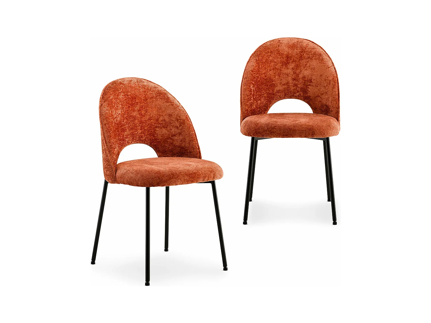Lot de 2 chaises SERENA avec revêtement en tissu orange et structure en métal noir, chaise de salle à manger