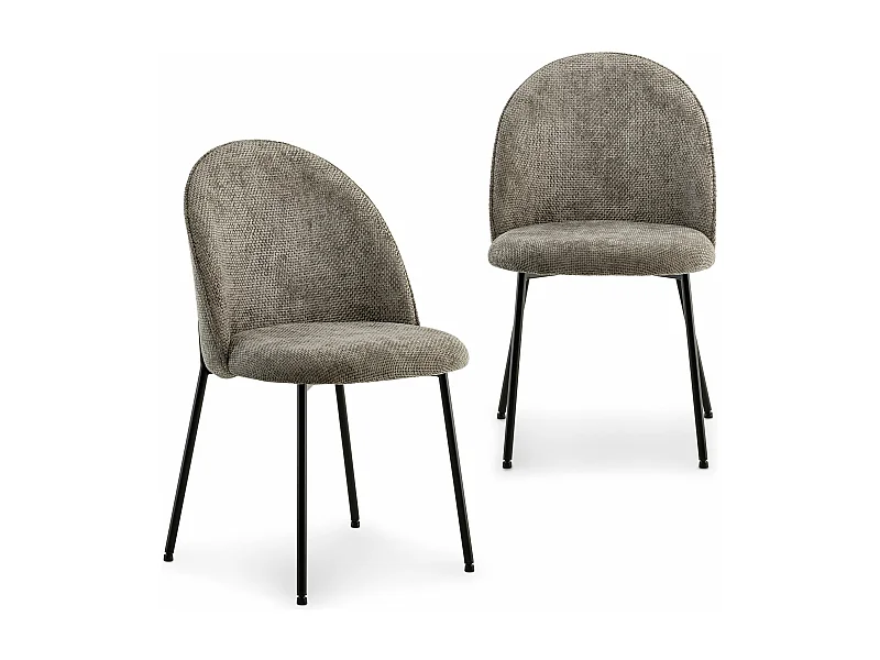 Lot de 2 chaises CASSIE avec revêtement en tissu gris et structure en métal noir, chaise de salle à manger