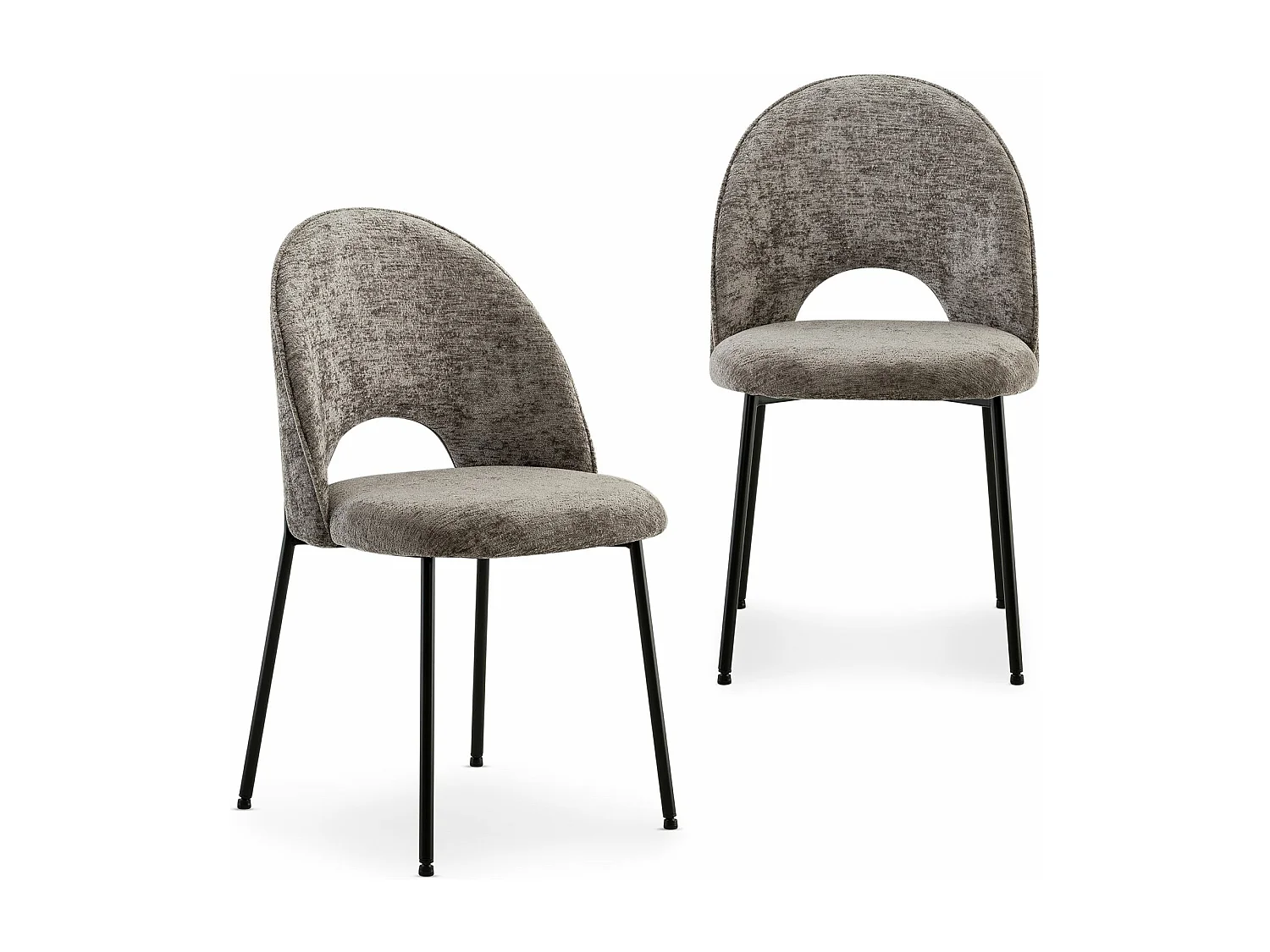 Lot de 2 chaises SERENA avec revêtement en tissu gris et structure en métal noir, chaise de salle à manger