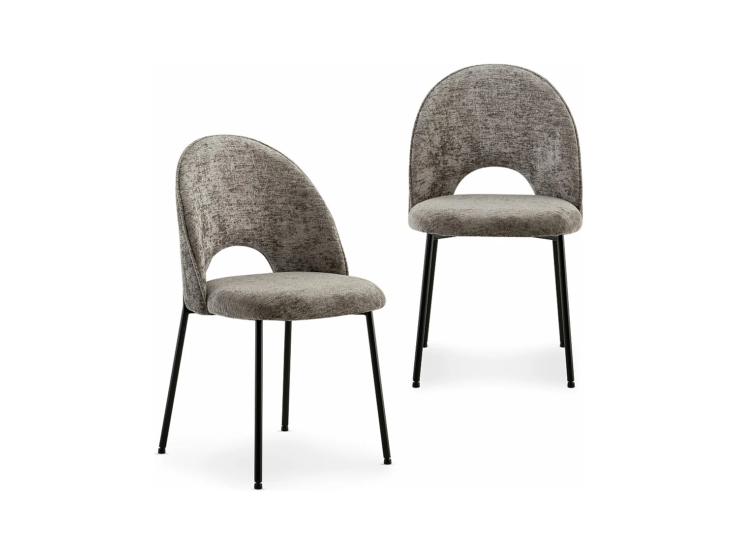 Lot de 2 chaises SERENA avec revêtement en tissu gris et structure en métal noir, chaise de salle à manger