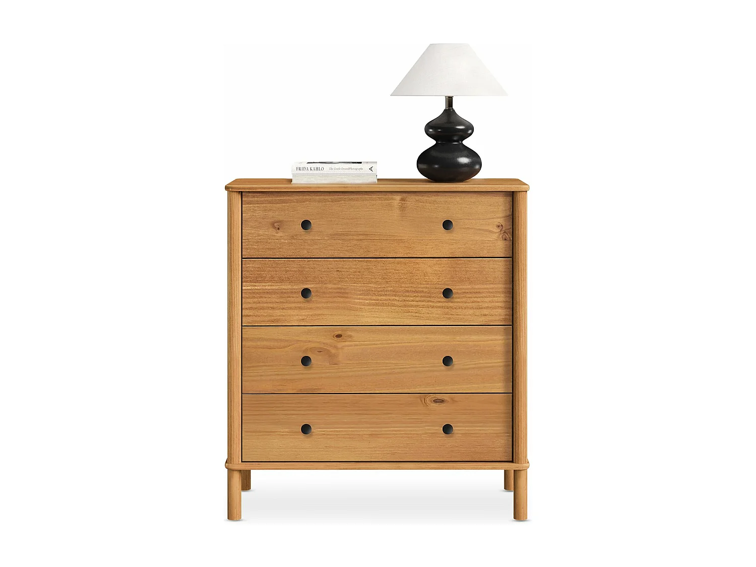 Commode chambre APOANA H 99 cm 4 tiroirs en bois massif coloris chêne meuble de rangement pour vêtements