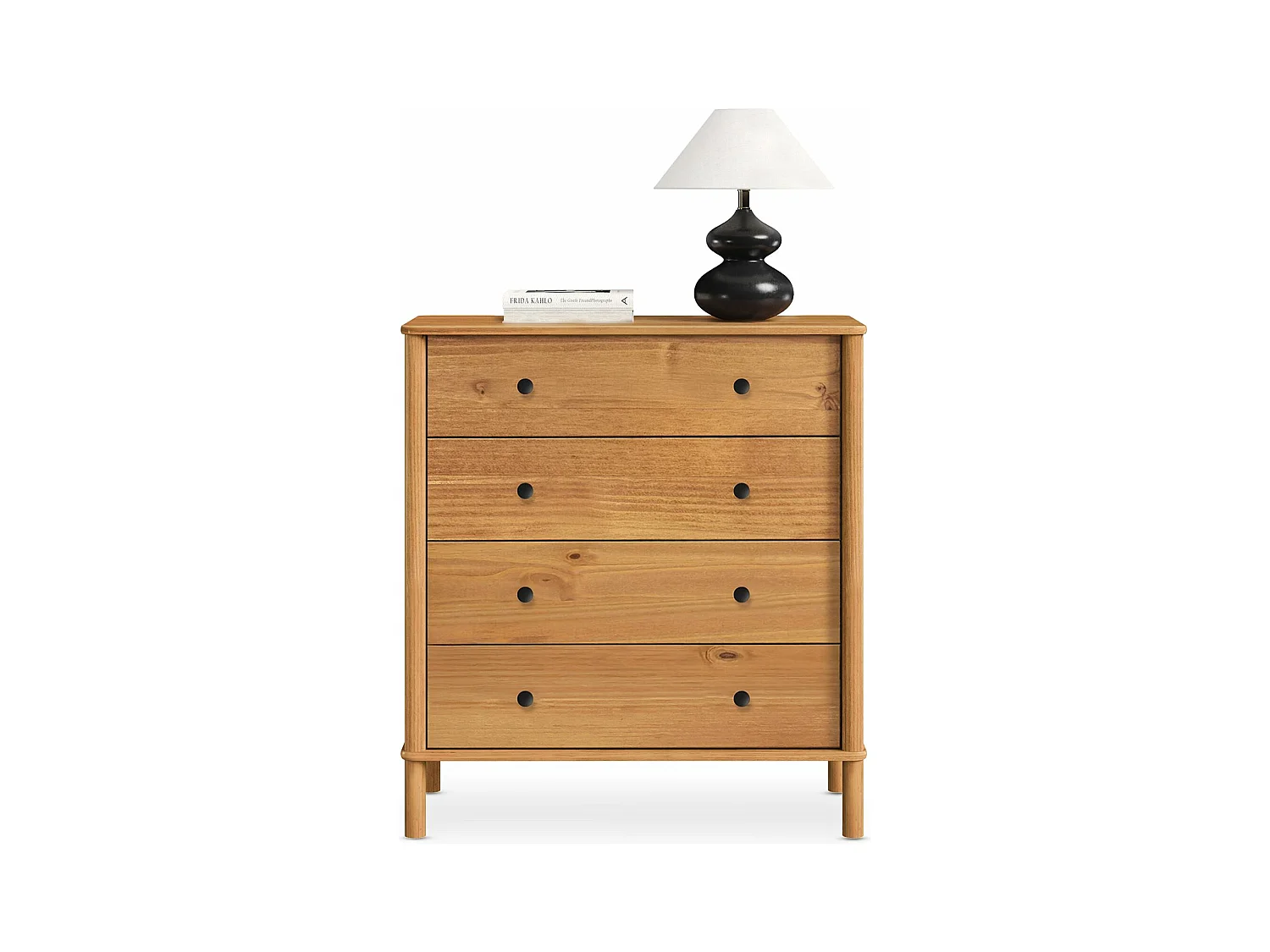 Commode chambre APOANA H 99 cm 4 tiroirs en bois massif coloris chêne meuble de rangement pour vêtements