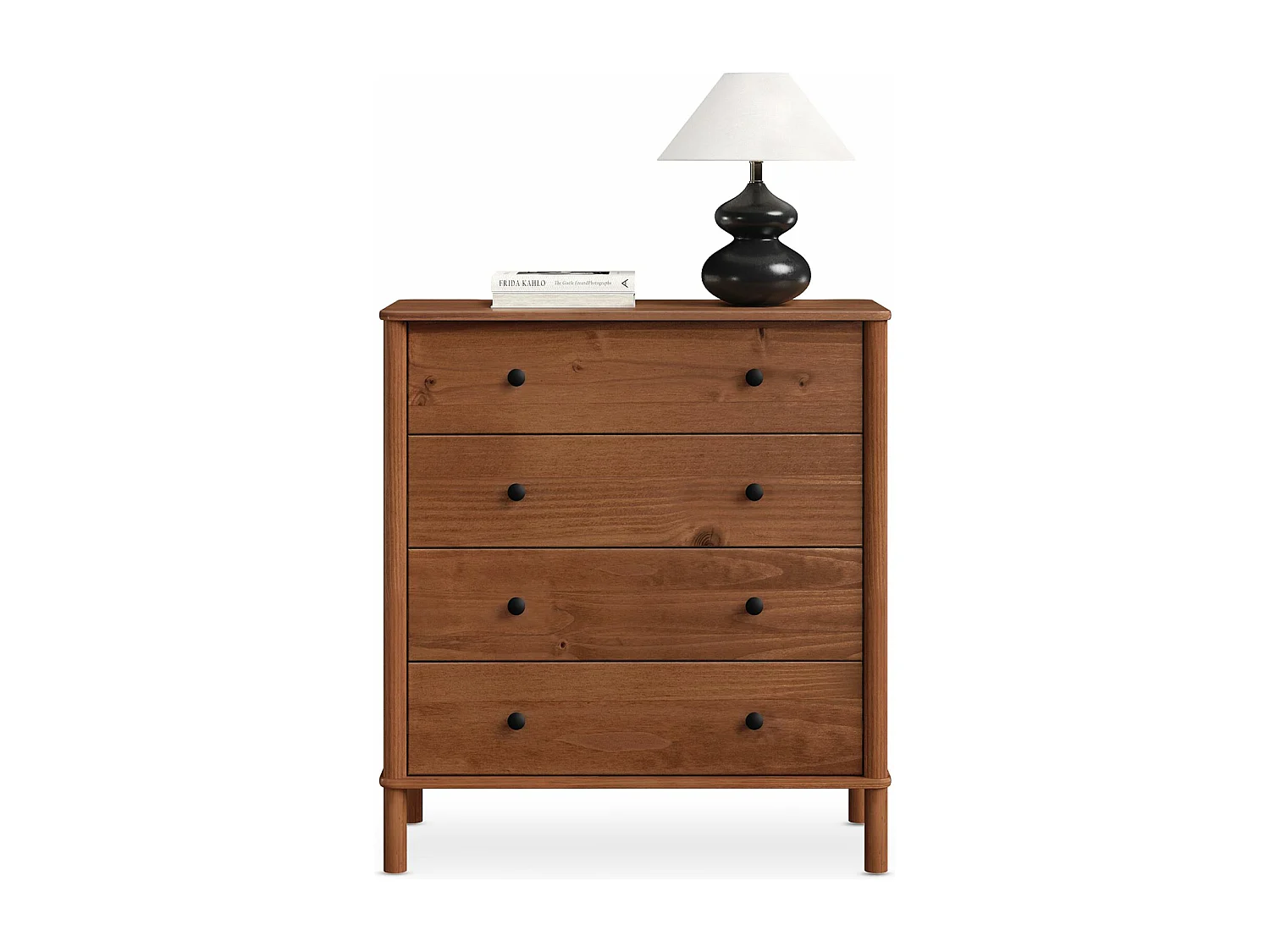 Commode chambre APOANA H 99 cm 4 tiroirs en bois massif coloris châtaignier meuble de rangement pour vêtements