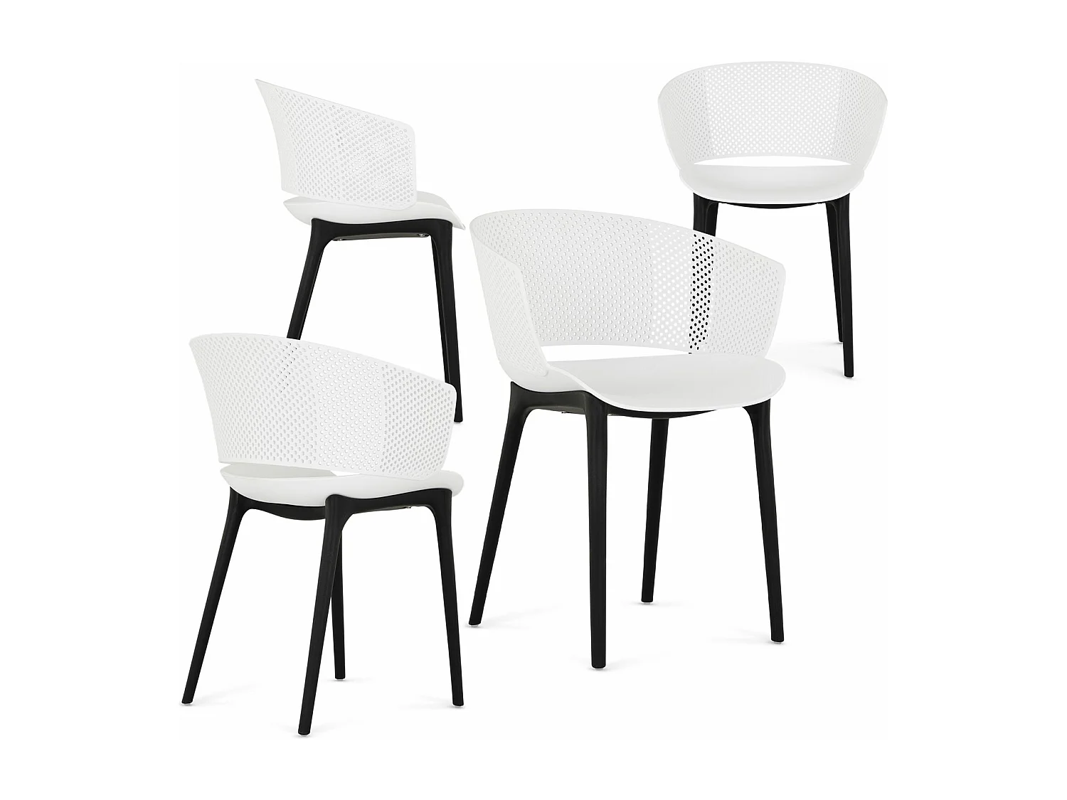 Lot de 4 chaises de jardin OLINDO blanc, chaise d'extérieur pour terrasse avec protection anti-UV