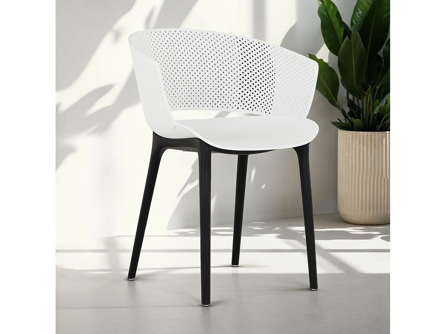 Lot de 4 chaises de jardin OLINDO blanc, chaise d'extérieur pour terrasse avec protection anti-UV