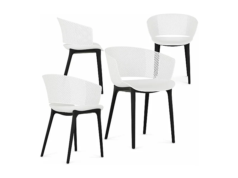 Lot de 4 chaises de jardin OLINDO blanc, chaise d'extérieur pour terrasse avec protection anti-UV