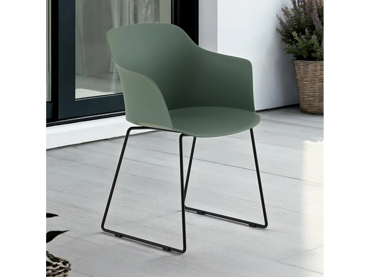 Lot de 4 chaises de jardin FORO fauteuil d'extérieur en plastique vert résistant aux UV et pieds en métal noir