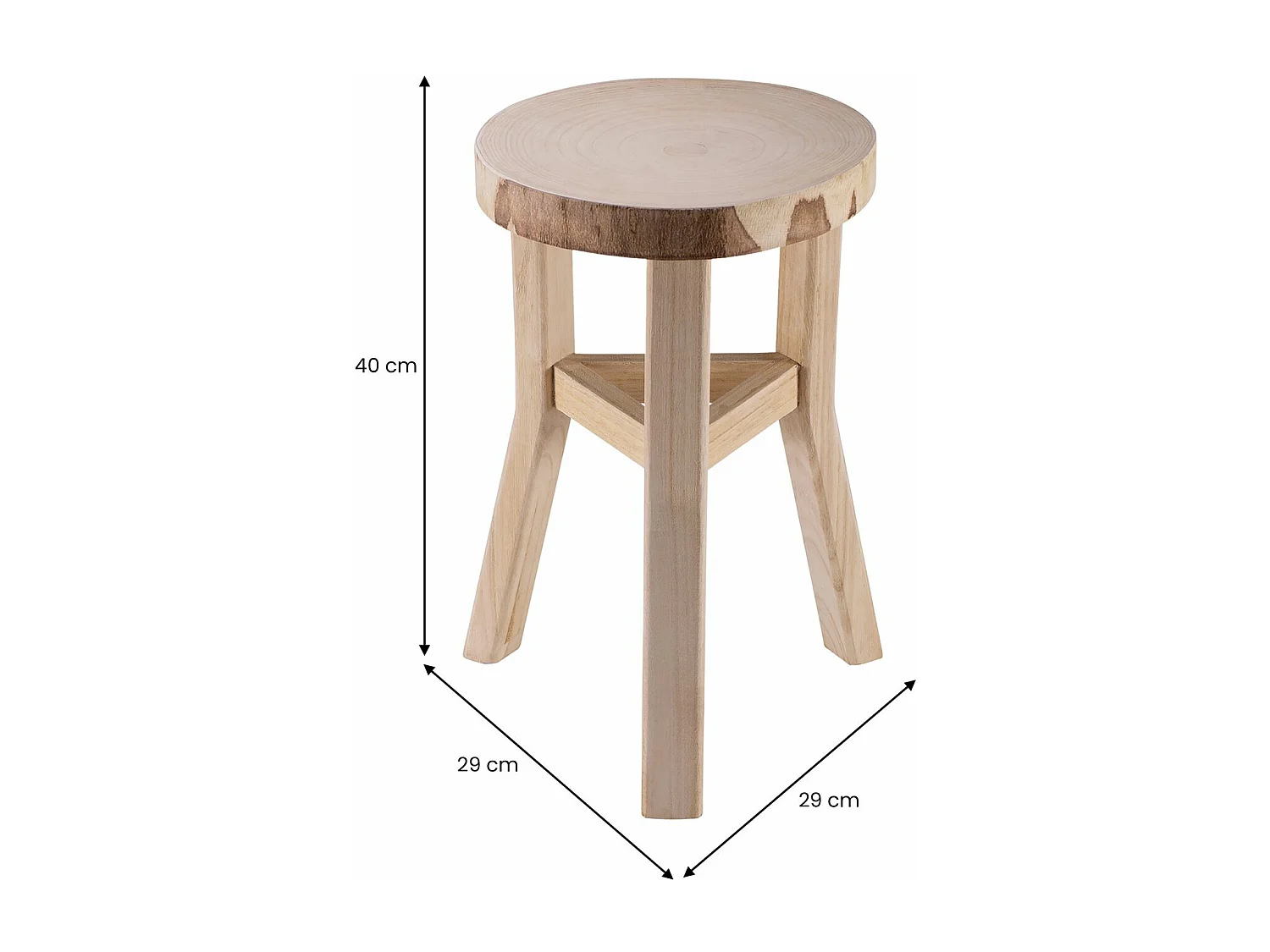 Tabouret en bois ZAHORA petit tabouret rond de décoration, coloris naturel