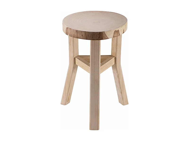 Tabouret en bois ZAHORA petit tabouret rond de décoration, coloris naturel