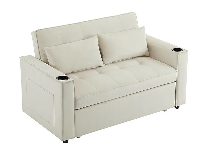 Sofá convertible en Velvet - 2 lugares - con 2 almohadas, bolsillos de reposabrazos, portavasos - respaldo reclinable - 137x76.5x83cm