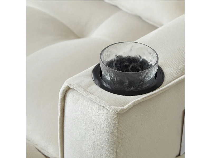 Divano convertibile in velluto - 2 posti - con 2 cuscini, tasche di bracciolo, portabicchieri - schienale reclinabile - 137x76.5x83cm