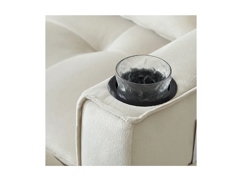 Canapé convertible en Velours - 2 places - avec 2 oreillers, poches d'accoudoir, porte-verres - Dossier inclinable - 137x76.5x83cm