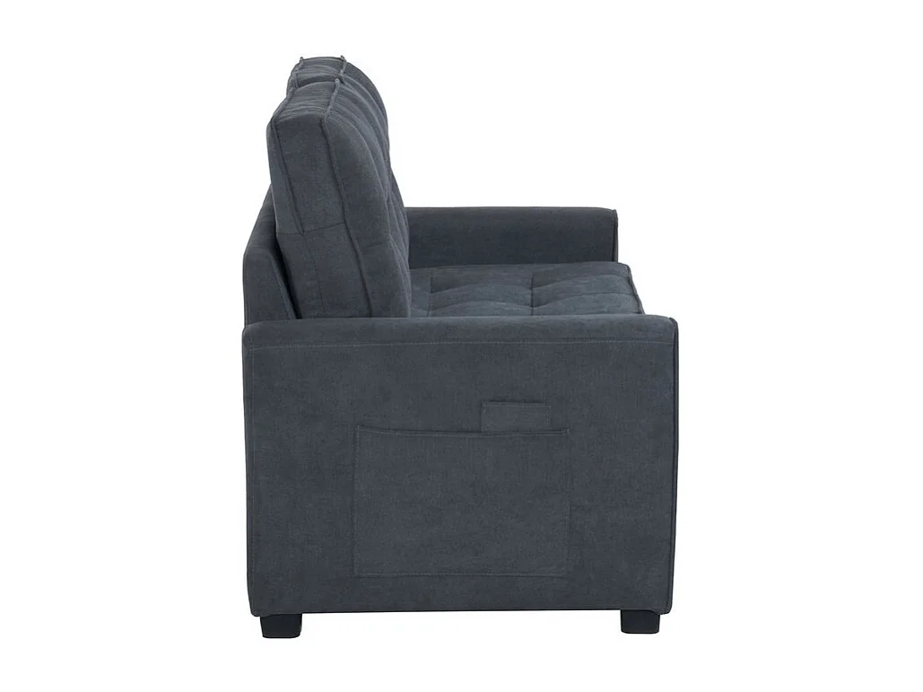 Converteerbare bank 2 plaatsen in grijs linnen - 151x86x75cm - met armleuningzak - Slapen 169x127cm - 12 cm matras