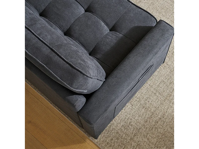 Converteerbare bank 2 plaatsen in grijs linnen - 151x86x75cm - met armleuningzak - Slapen 169x127cm - 12 cm matras