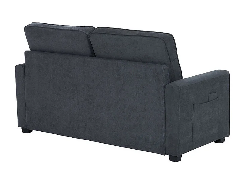 Converteerbare bank 2 plaatsen in grijs linnen - 151x86x75cm - met armleuningzak - Slapen 169x127cm - 12 cm matras