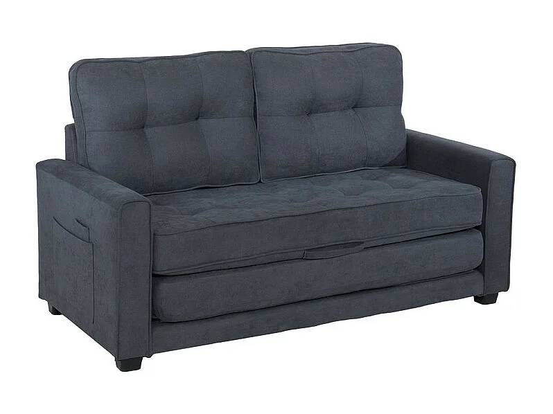 Converteerbare bank 2 plaatsen in grijs linnen - 151x86x75cm - met armleuningzak - Slapen 169x127cm - 12 cm matras