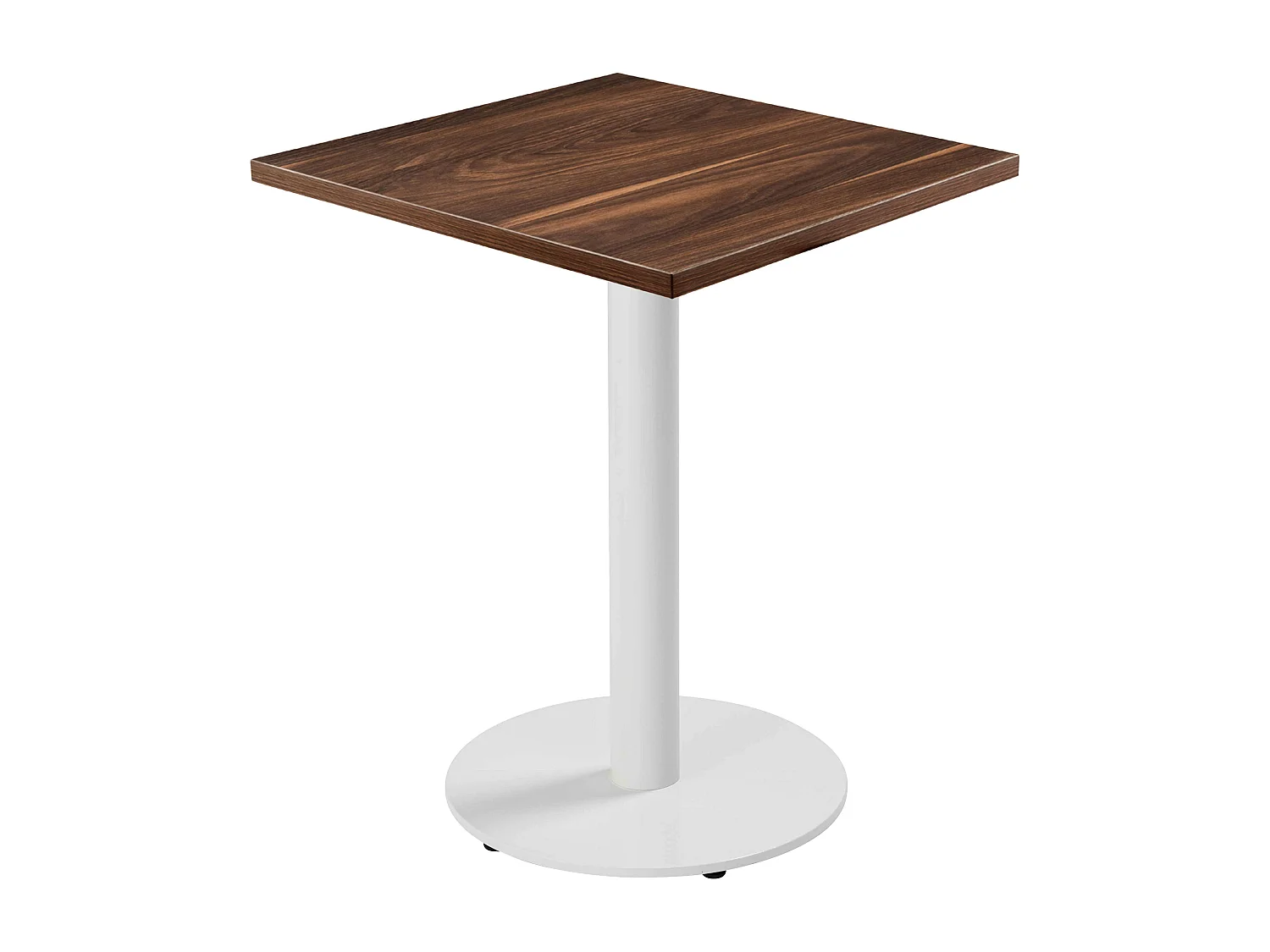 Table à manger carrée 60 cm pied blanc et revêtement bois foncé