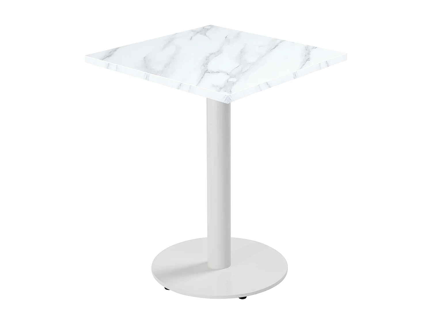 Table à manger carrée 60 cm pied blanc et revêtement marbre blanc