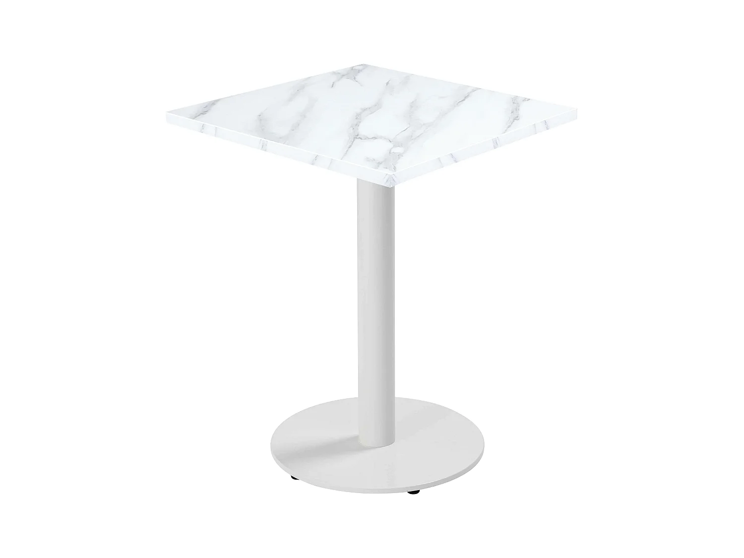 Table à manger carrée 60 cm pied blanc et revêtement marbre blanc