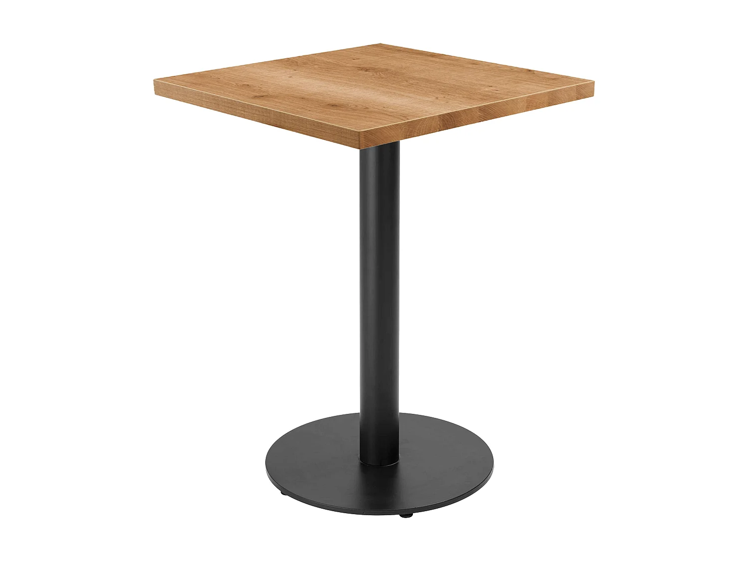 Table à manger carrée 60 cm pied noir et revêtement bois clair