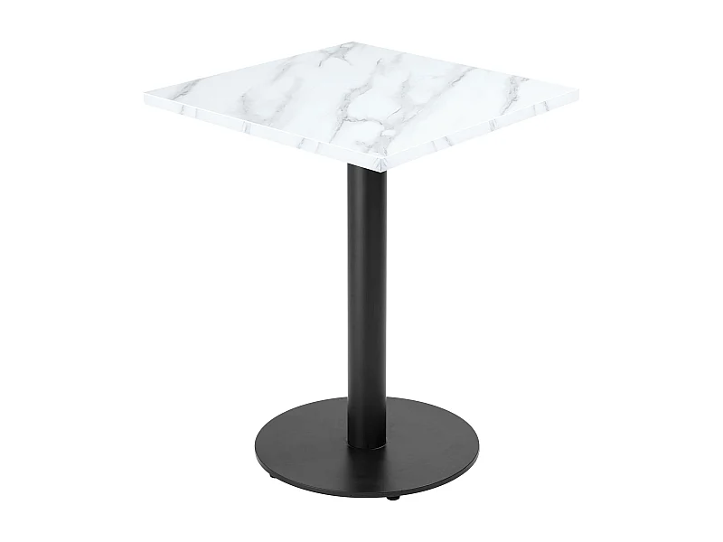Table à manger carrée 60 cm pied noir et revêtement marbre blanc