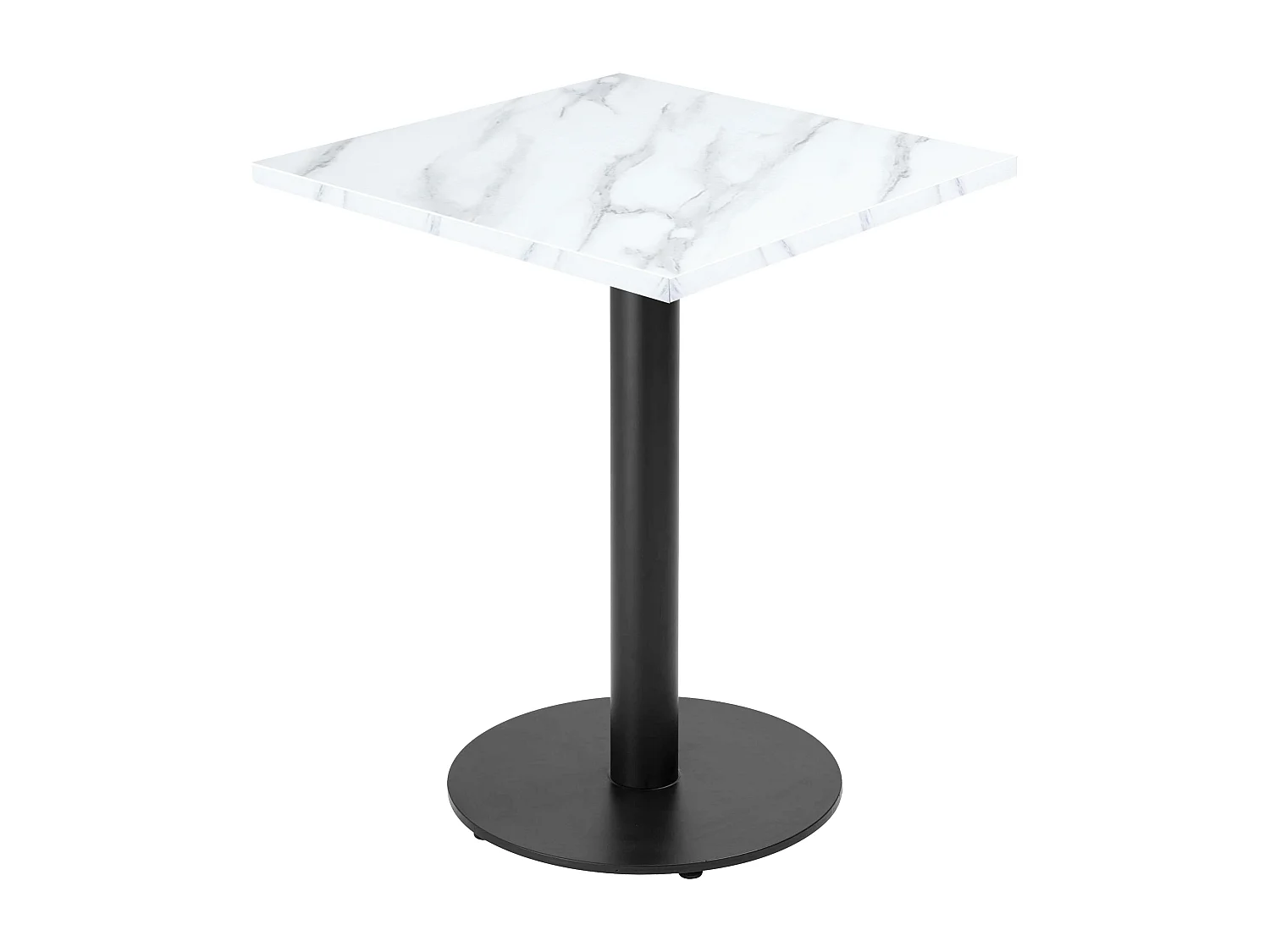 Table à manger carrée 60 cm pied noir et revêtement marbre blanc
