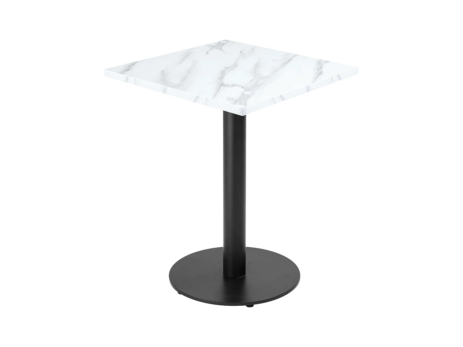 Table à manger carrée 60 cm pied noir et revêtement marbre blanc
