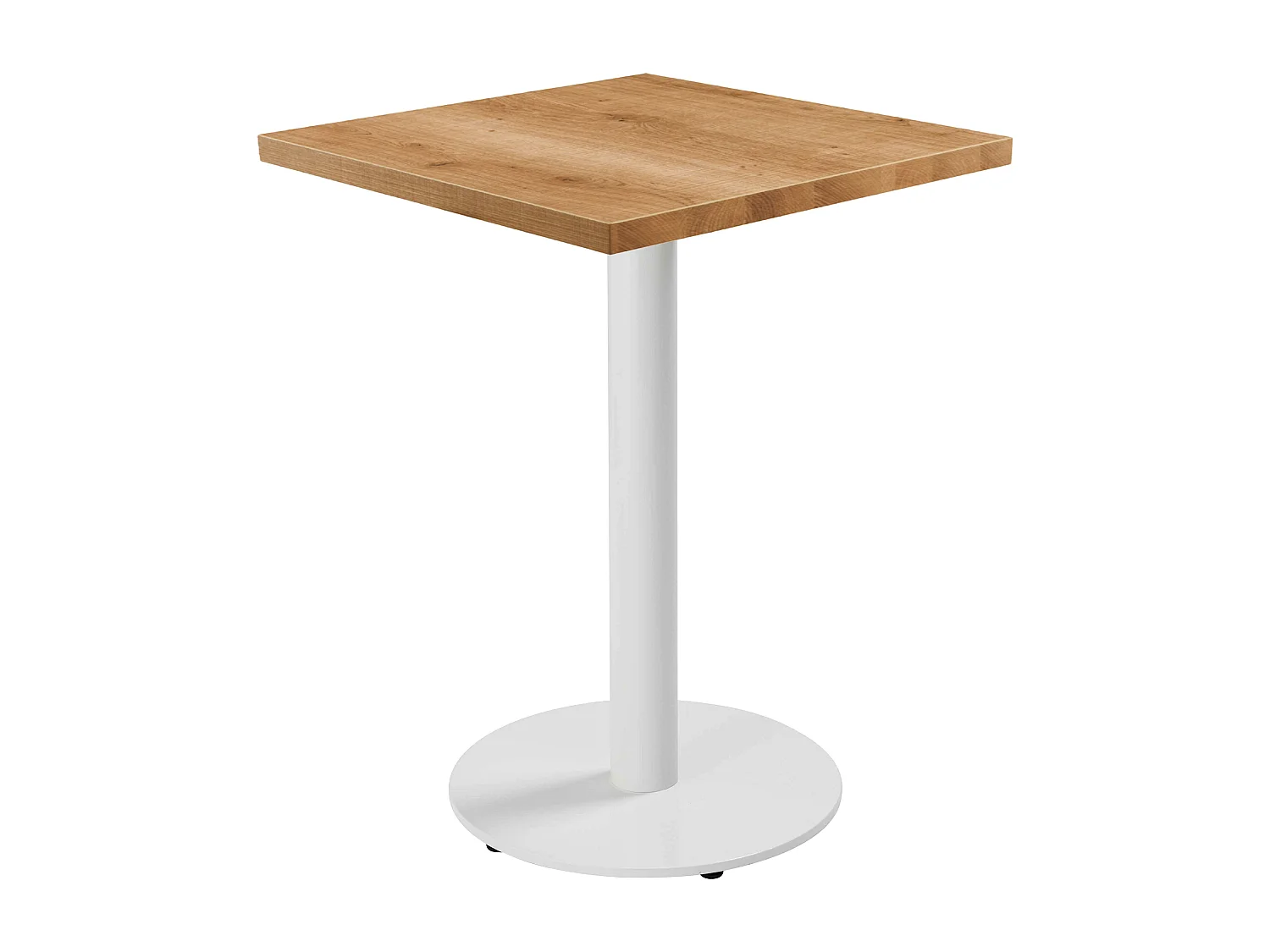 Table à manger carrée 60 cm pied blanc et revêtement bois clair
