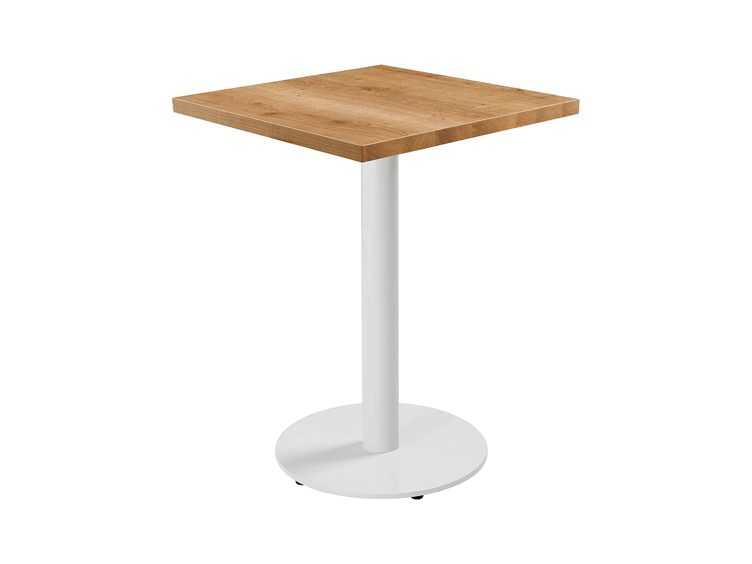 Table à manger carrée 60 cm pied blanc et revêtement bois clair