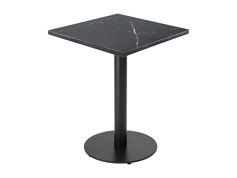 Table à manger carrée 60 cm pied noir et revêtement marbre noir