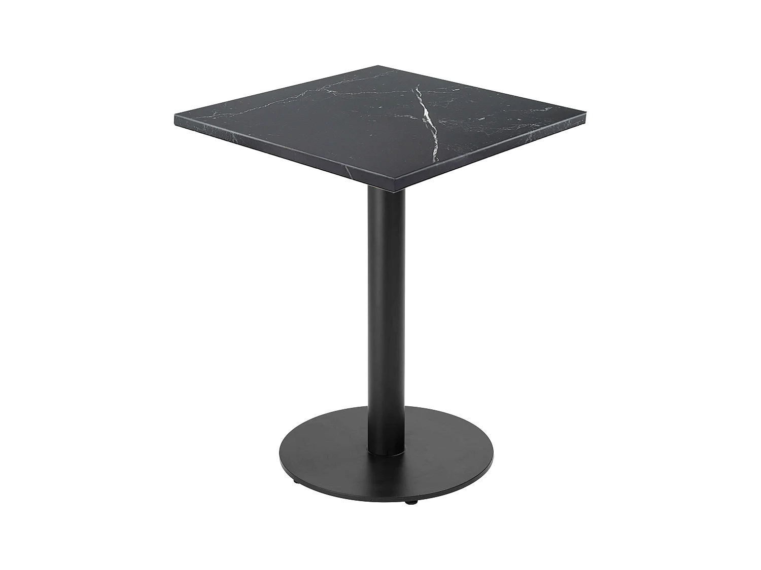 Table à manger carrée 60 cm pied noir et revêtement marbre noir
