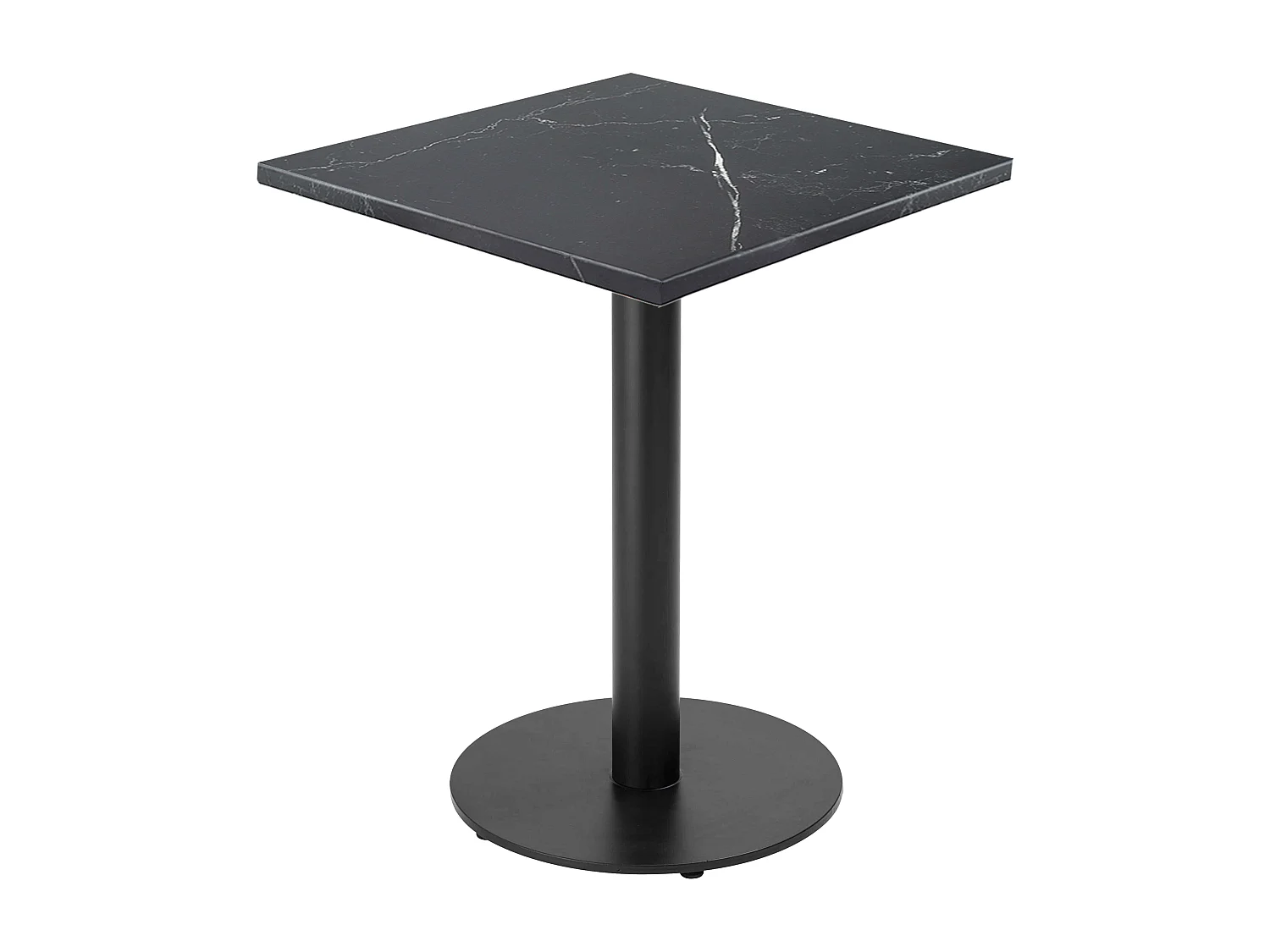 Table à manger carrée 60 cm pied noir et revêtement marbre noir