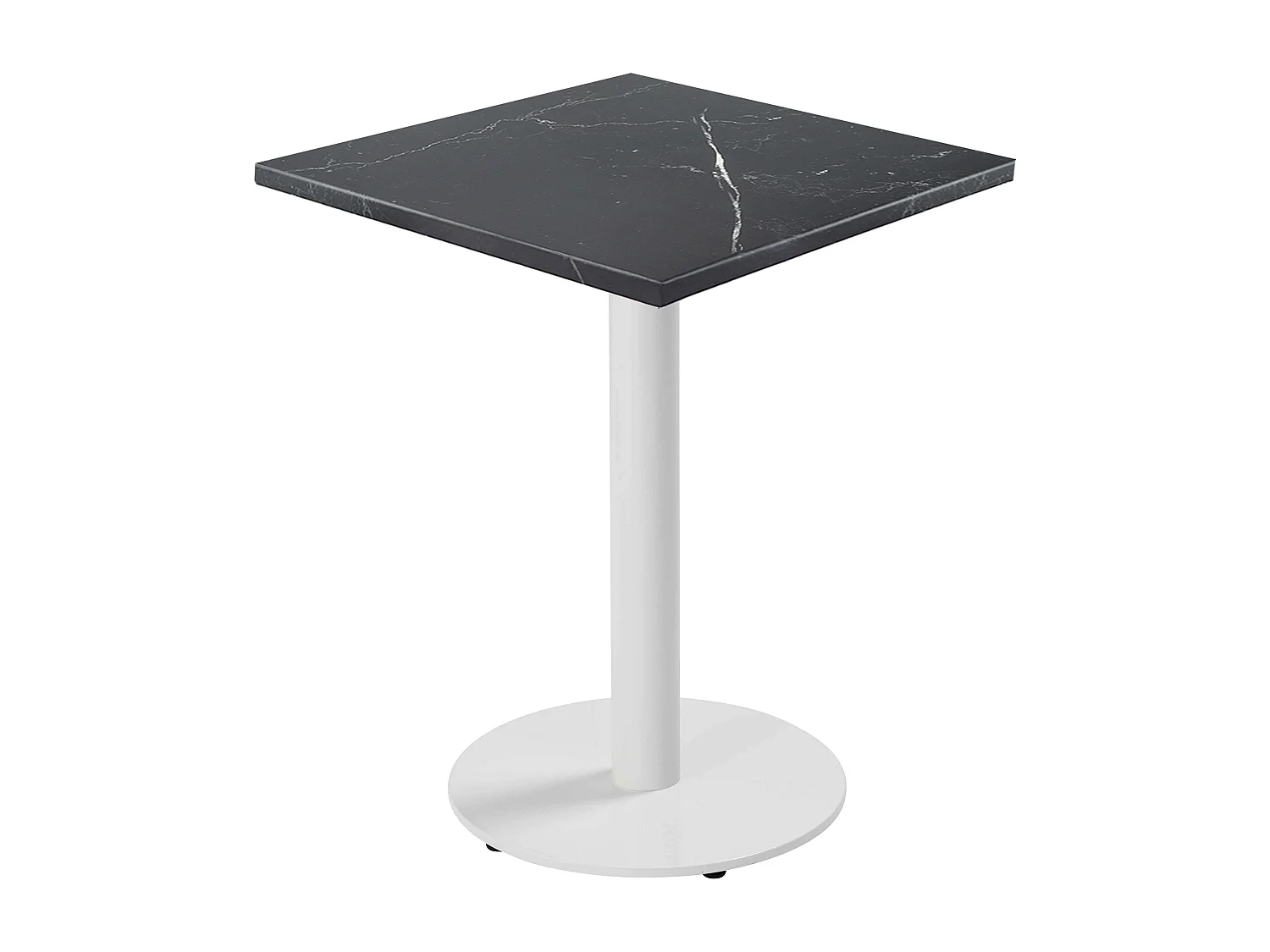 Table à manger carrée 60 cm pied blanc et revêtement marbre noir