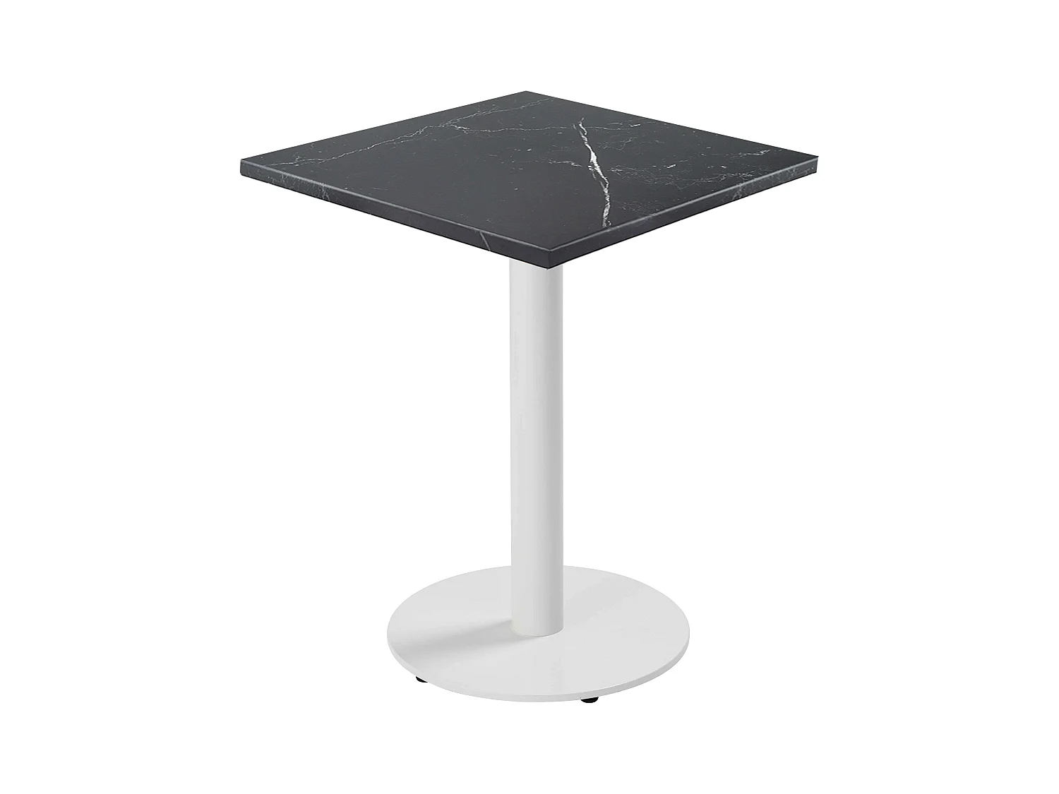 Table à manger carrée 60 cm pied blanc et revêtement marbre noir