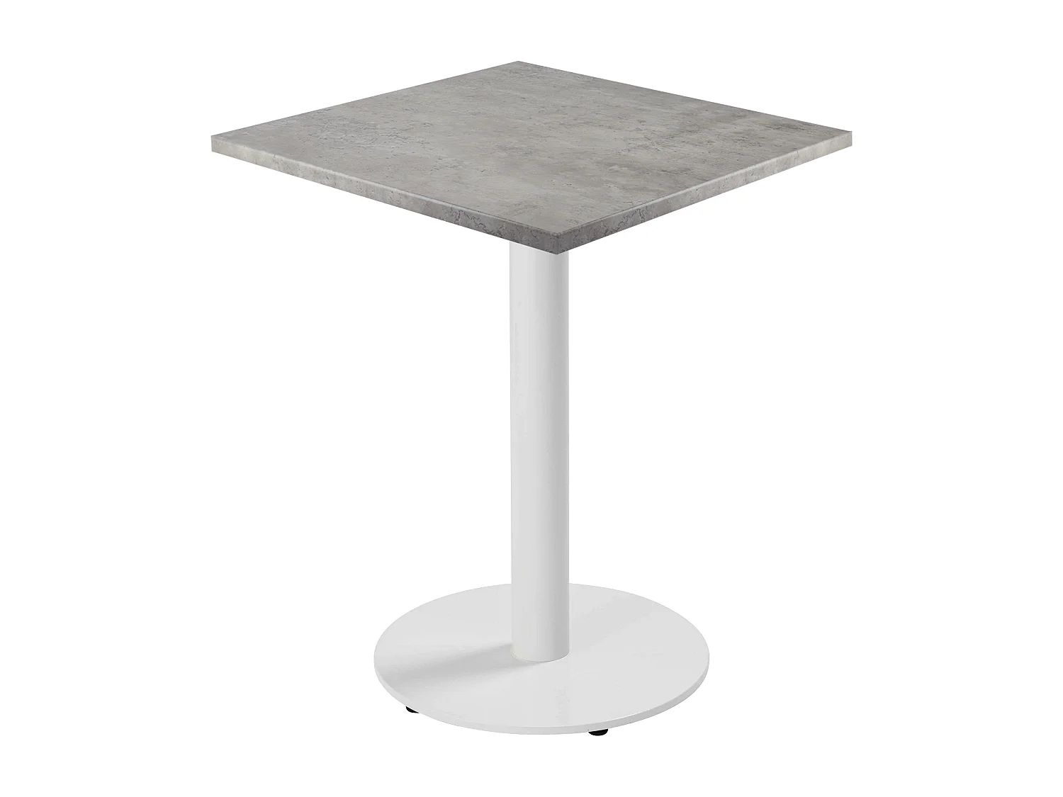 Table à manger carrée 60 cm pied blanc et revêtement béton gris clair